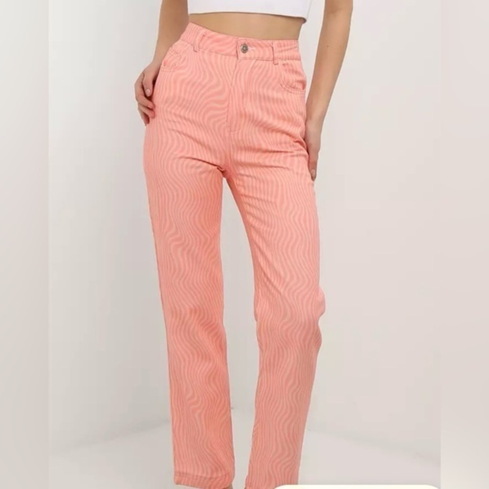 Peppermayo Retro Electric Avenue Pants Pink Wave Cropped Ankle Pants NWT 6 #1912